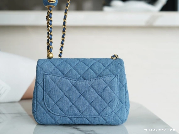 Hyper Peter Crush Pearl CHANEL Flap Mini Blue Denim Quilted 0707